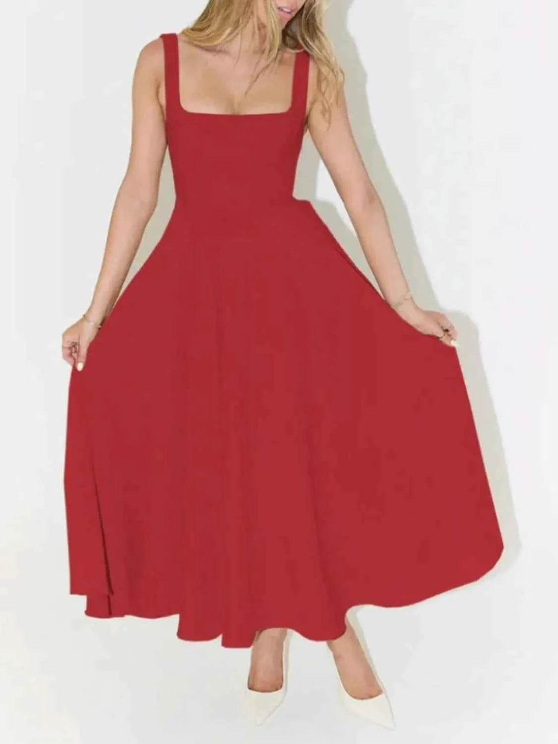 Square Neck Sleeveless Midi Dress Red b581a5d2-15b7-42d0-b6fd-06845ecdcb9c-Max-Origin