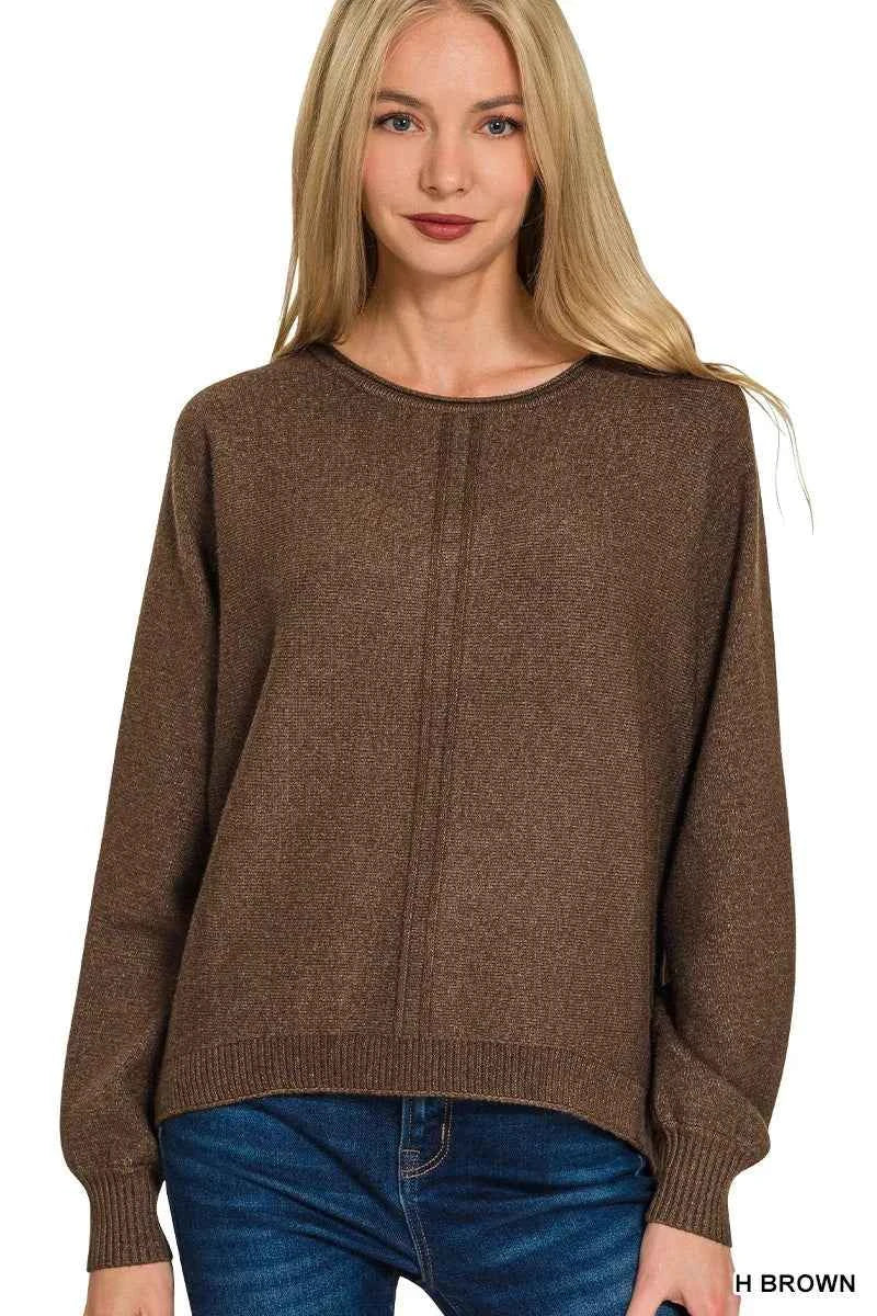 Zenana Viscose Front Seam Round-Neck Sweater H BROWN b59bcc89aaaf4e65a155d0d5151ba032-Max-Origin