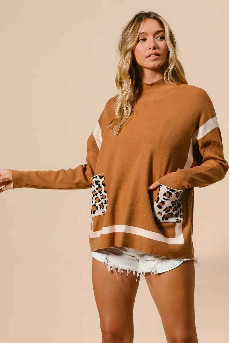 BiBi Mock Neck Sweater with Leopard Pocket b5bdaa36585b4c53be5e0d187bc6d347-Max-Origin