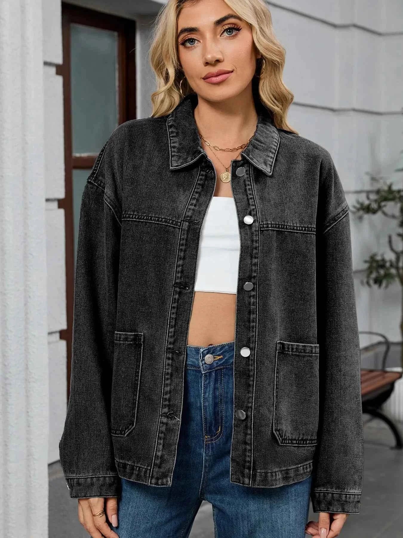 Washed Oversized Button Down Denim Jacket b5c786c989ff46c3a165463c5825b136-Max-Origin