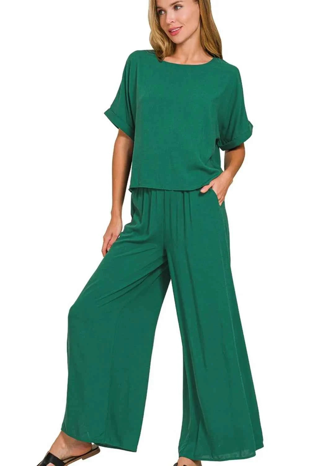 Zenana Round Neck T-Shirt and Wide Leg Pants Set b5e34c87-7f65-482c-87c3-49a5ad898761-Max-Origin