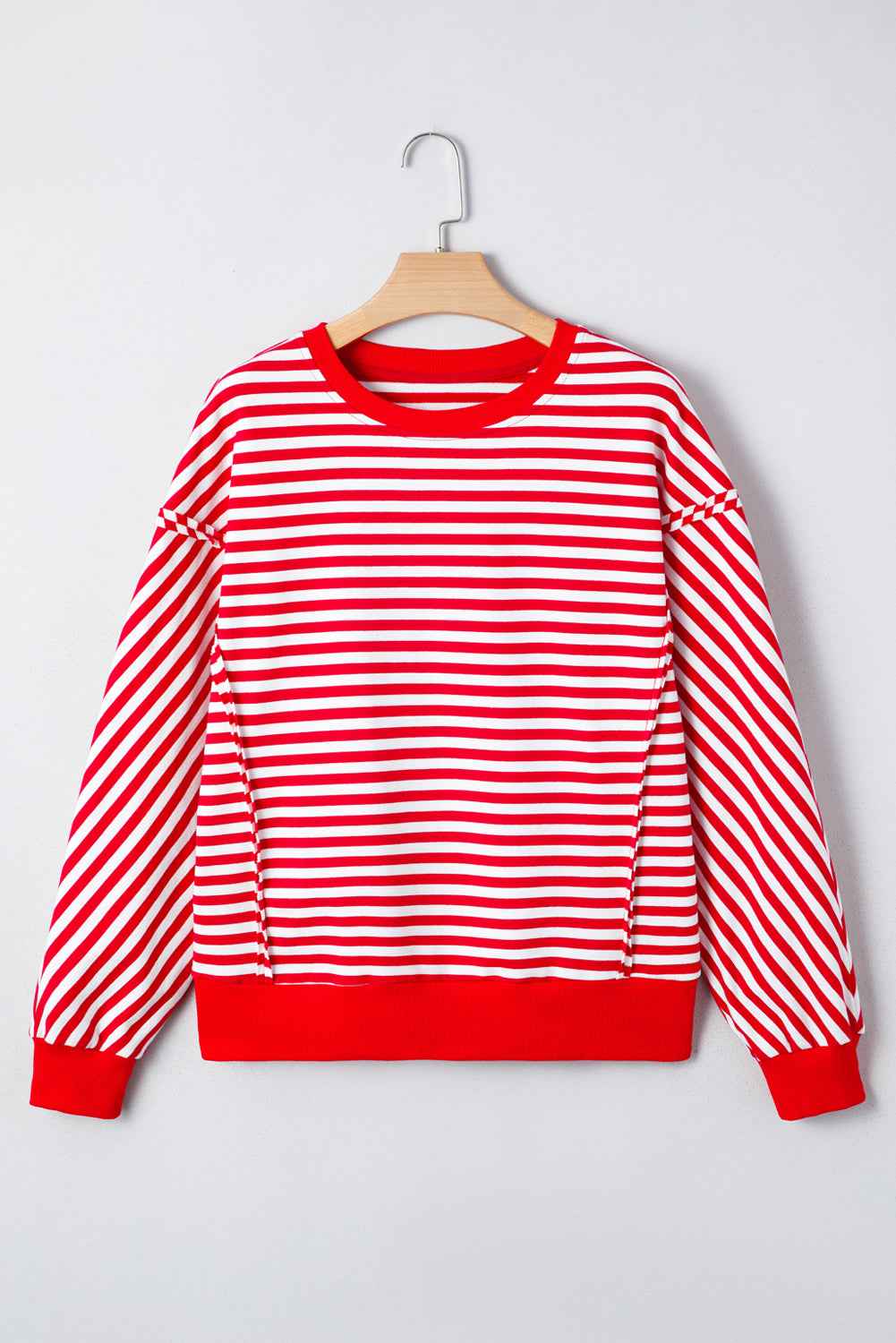 Red Striped Exposed Seam Drop Shoulder Long Sleeve Top b5f0bf8e5ad7a396