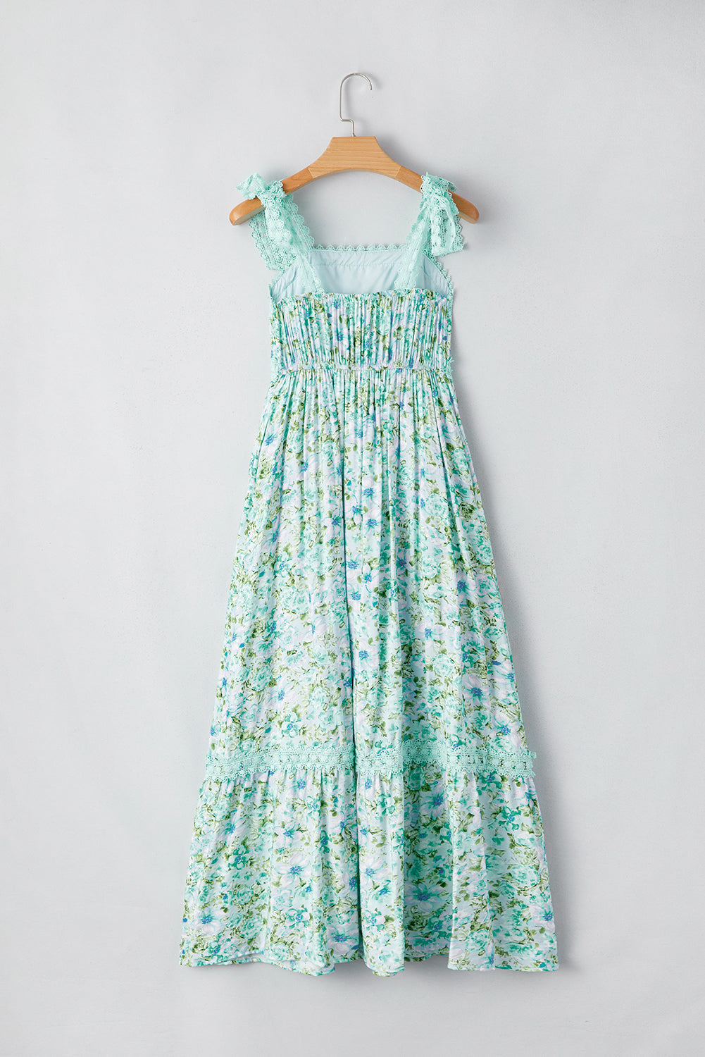 Green Floral Lace Tied Strap Empire Waist Maxi Dress b61b9b118df02458