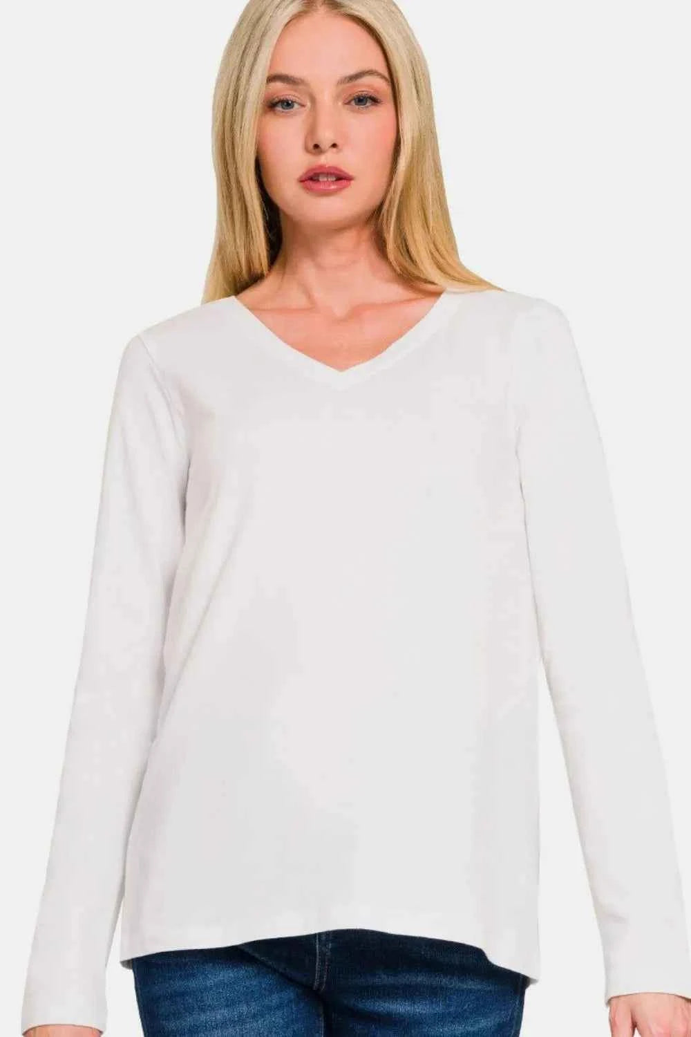 Zenana Full Size V-Neck Long Sleeve T-Shirt b639253c-c3d7-4a63-8760-90c0bb685c44-Max