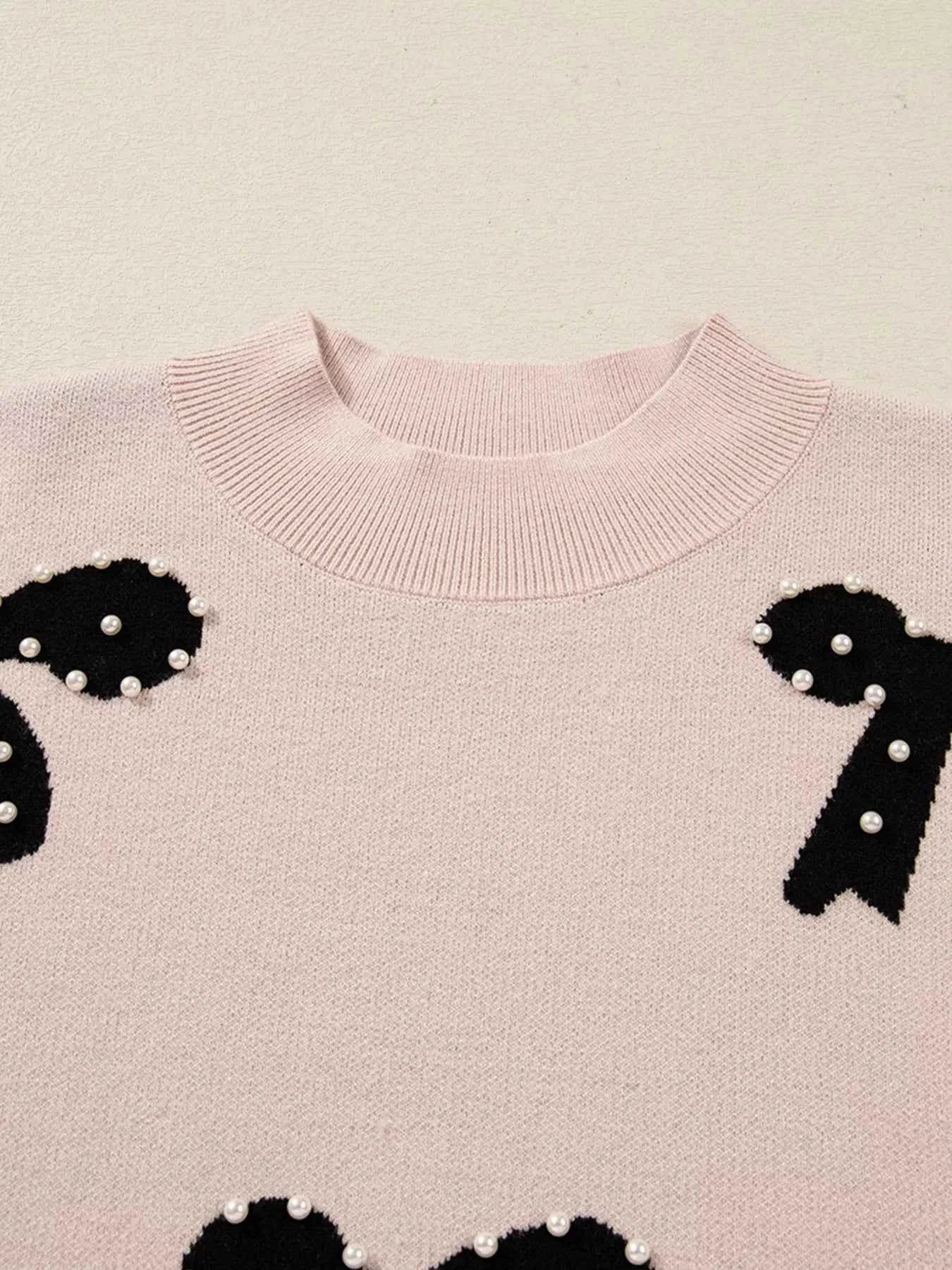 Pearl Embellished Bow Pattern Loose Sweater b644585b5b0c425c9d7740784f5db91d-Max-Origin