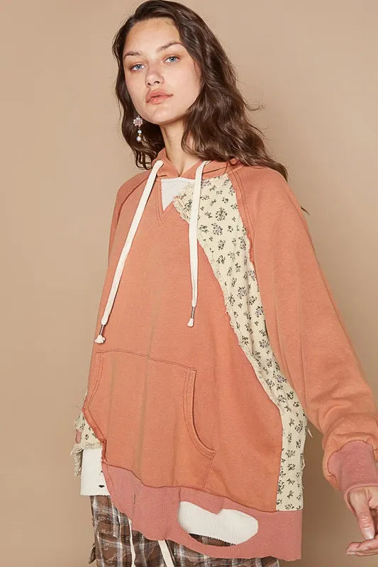 POL Floral Patchwork Distressed Drawstring Hoodie b651cf7d-8555-4f45-8c2b-bd12d6fc5579-Max