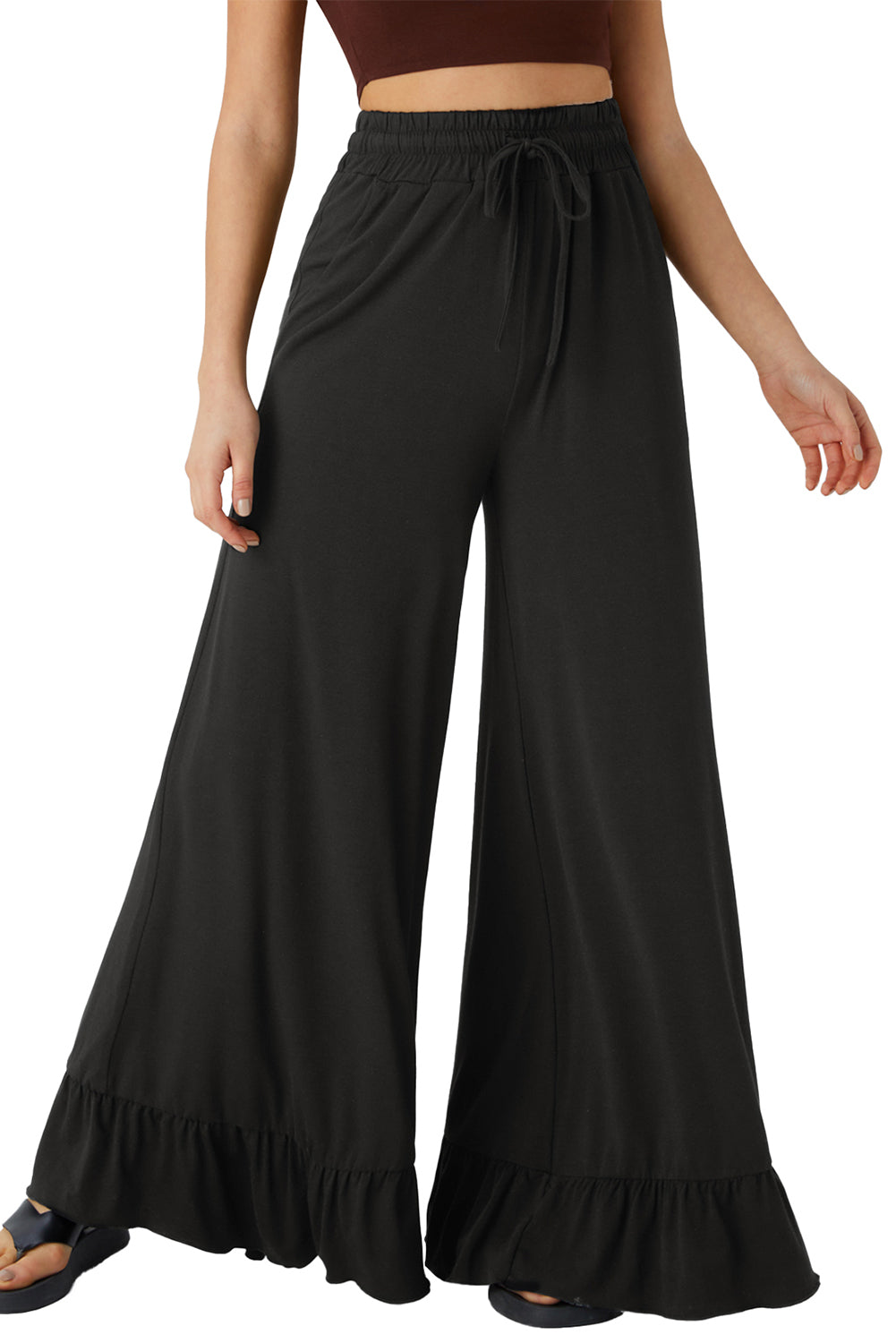 Dune Solid Color Ruffle Hem Wide Leg Pants b673be3595691ea9