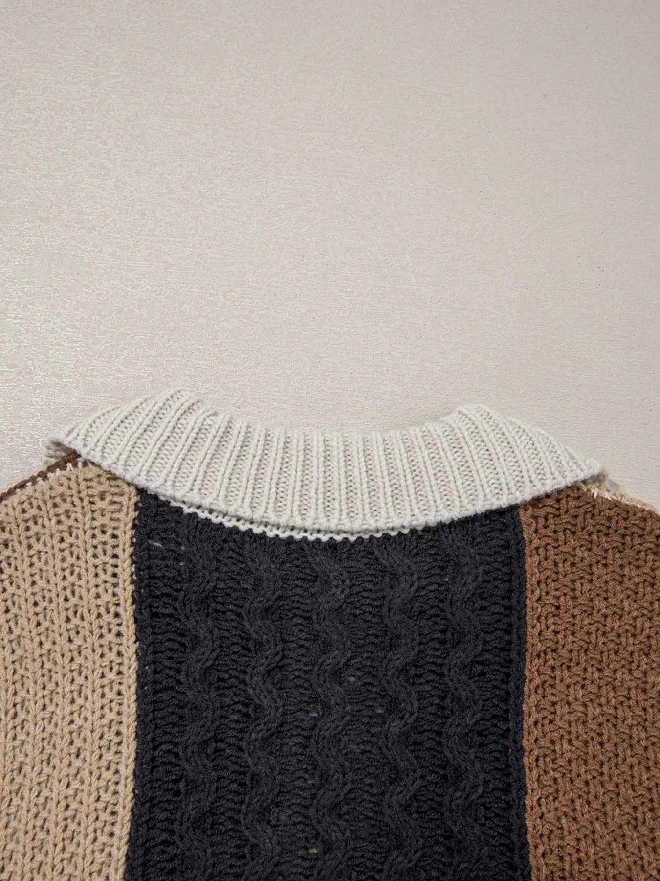 Multicolour Color Block Cable Knit Sleeve Buttons Collared Sweater b6c0797210204ddc8fd9c5974ff73ba9-Max-Origin