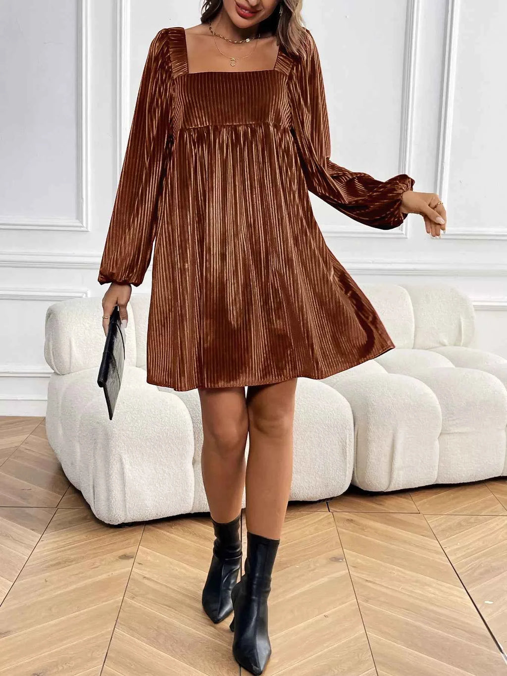 Velvet Square Neck Long Sleeve Dress b6cc8108-9e72-4635-b363-cec30b596d08-Max-Origin