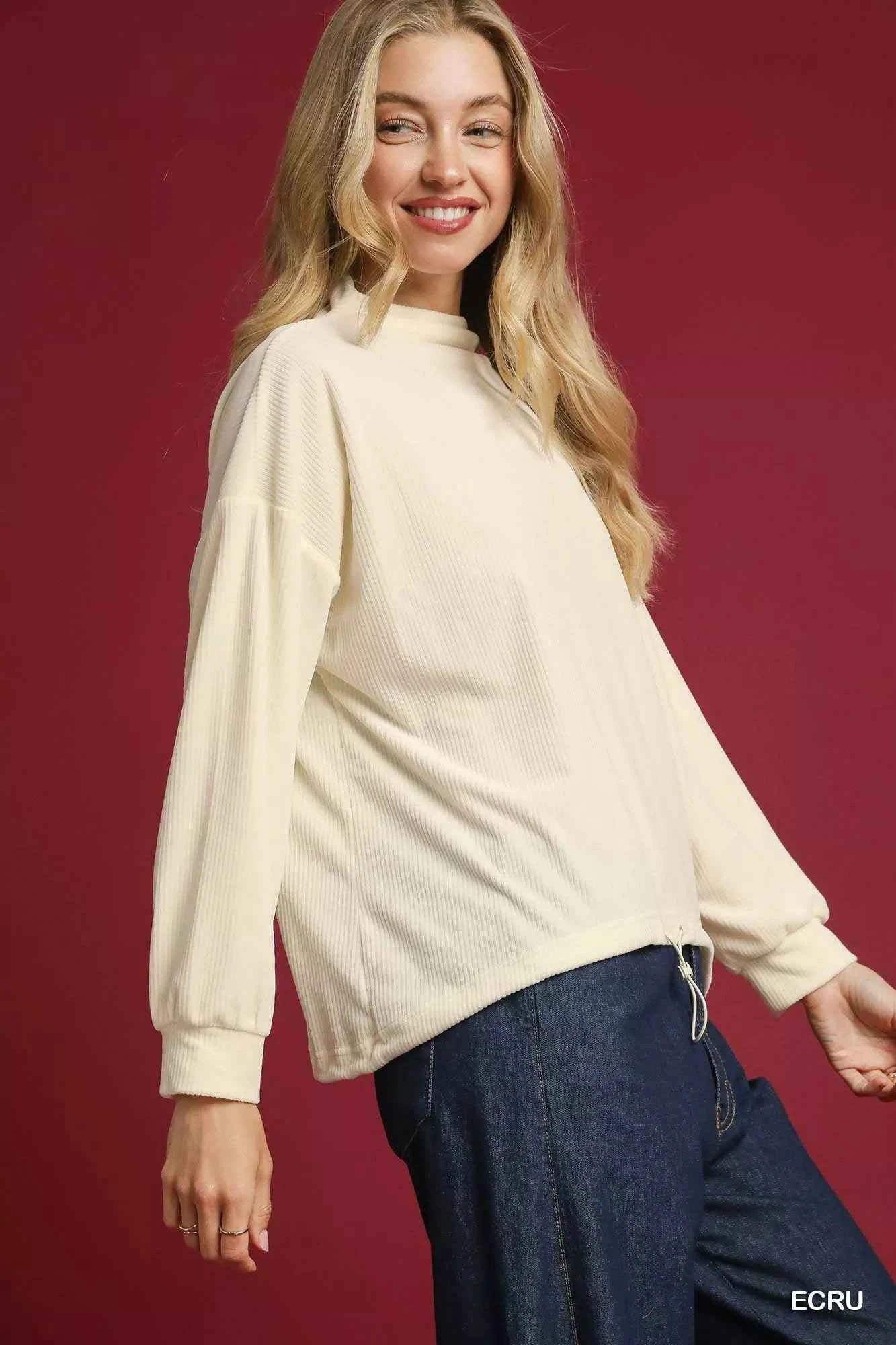 Umgee Ribbed Drawstring Hem Knit Top b6d7c900-5e89-4e91-8e82-09c5306ba435-Max-Origin