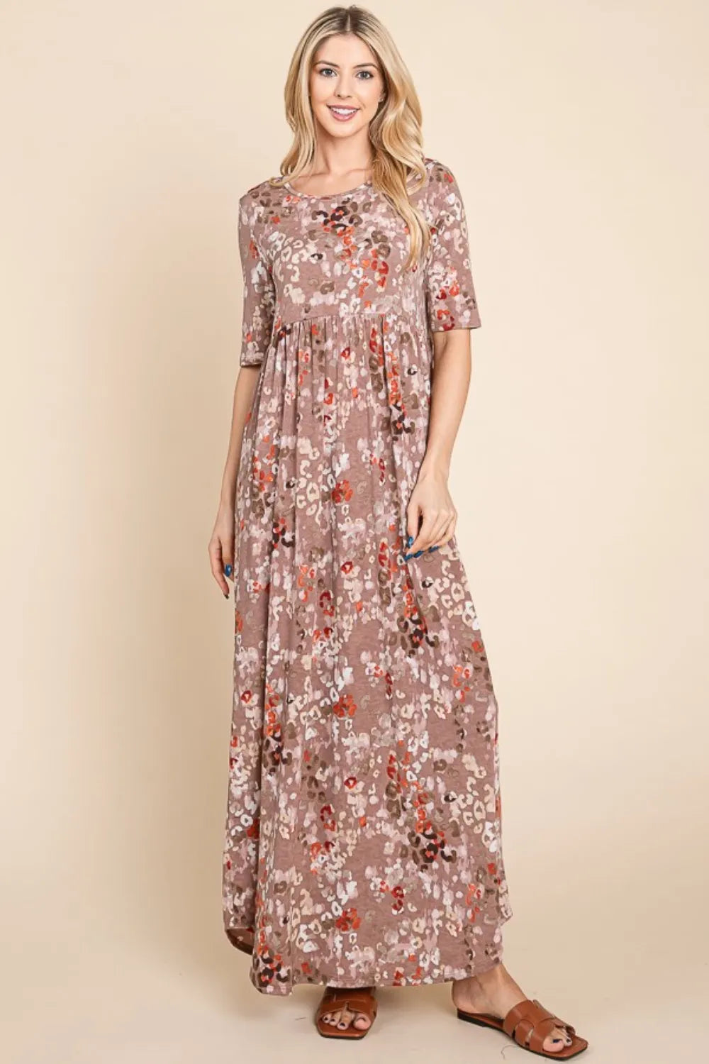 BOMBOM Printed Shirred Maxi Dress b6decaba-842a-4b89-ba89-38ef79a14c9c-Max