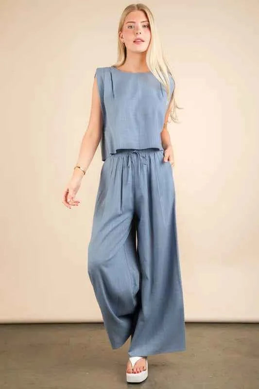 VERY J Solid Woven Top & Pants Set Denim b6e0fa4e-1370-4993-8e92-66527d24649d-Max-Origin