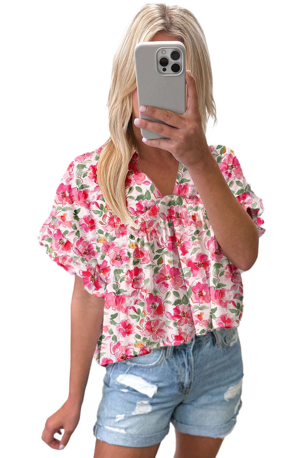 Yellow Allover Floral Print Boxy Fit V Neck Blouse b6edb25bbf93e66e-_14