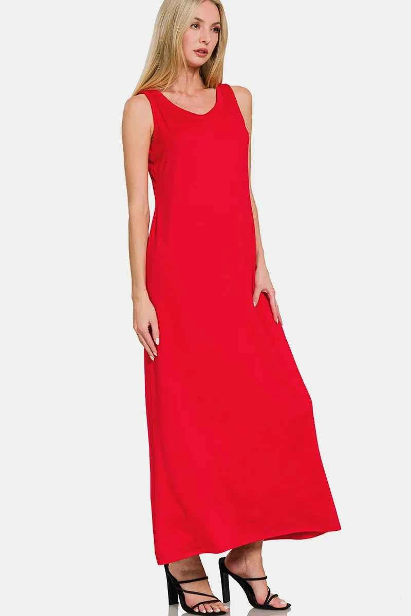 Zenana Scoop Neck Wide Strap Tank Dress Red b6efc0ff-4186-49f3-8732-342d7f85058e-Max
