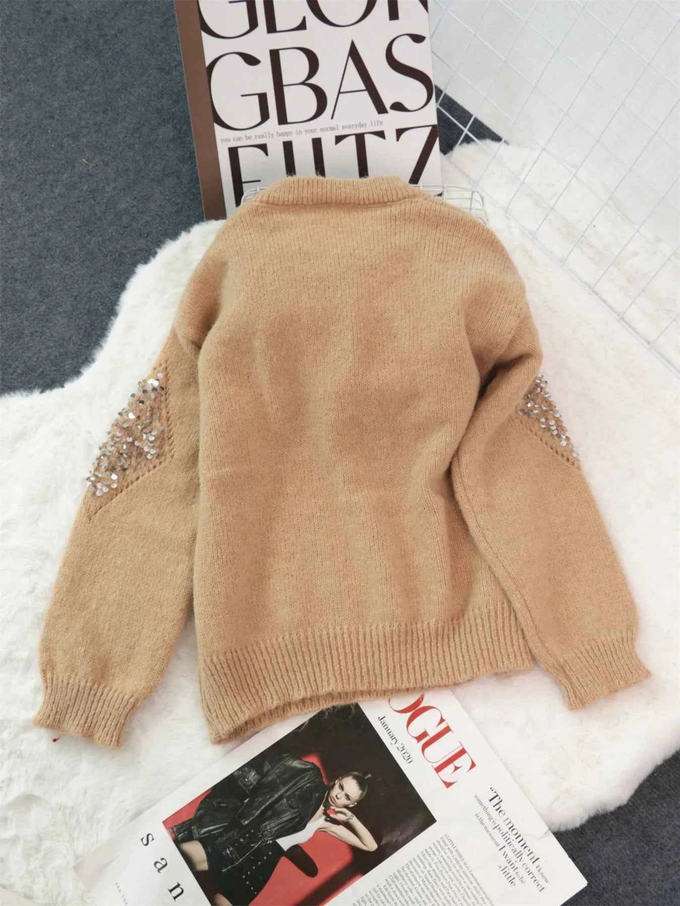 Sequined Diamond Pattern Oversized Sweater b6fb076d123b4084a1a4299993bc9071-Max-Origin