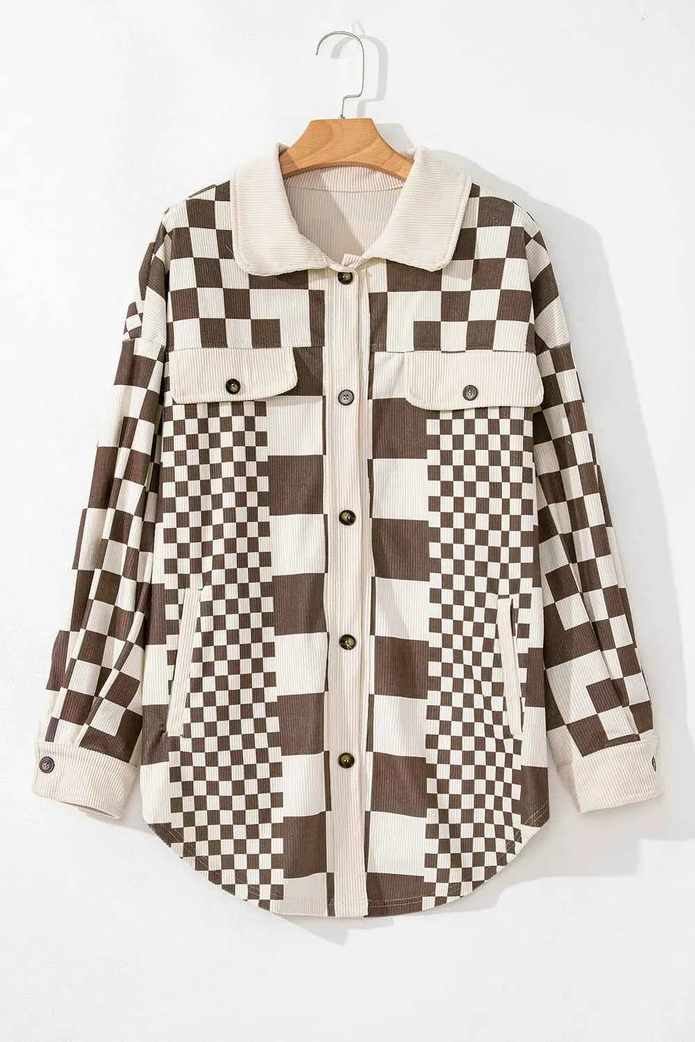 Plus Size Checkered Button Up Long Sleeve Jacket b6fb4c40-c462-493e-b6dd-be4224b8d182-Max