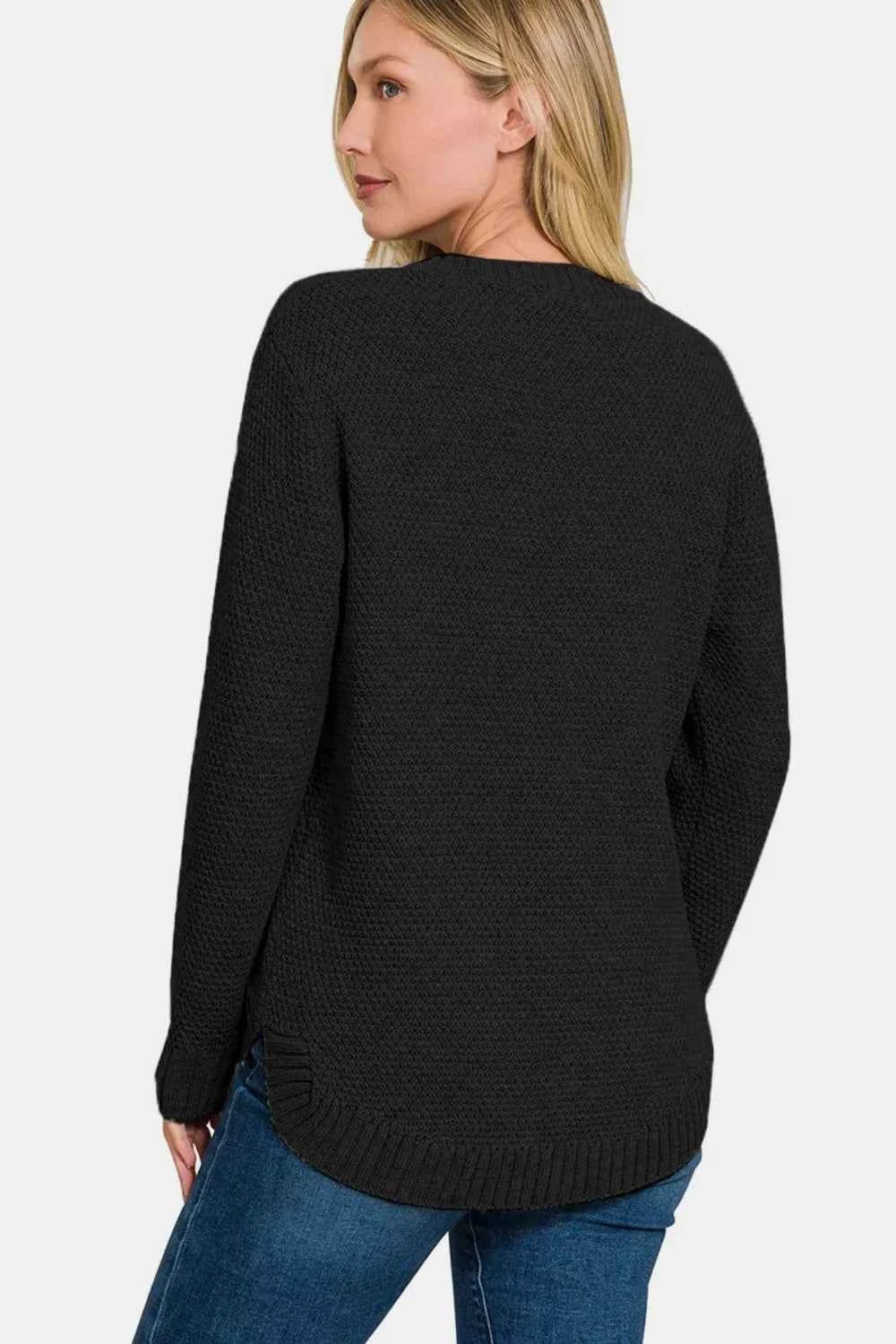 Zenana Full Size Round Neck Long Sleeve Curved Hem Sweater b7047e7e-9ea2-4f37-86d3-0647a5515e98-Max
