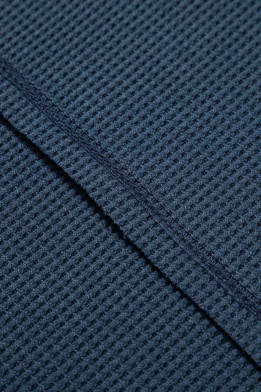 Blue Exposed Seam Drop Sleeve V Neck Waffle Textured Top b7162b328920f499