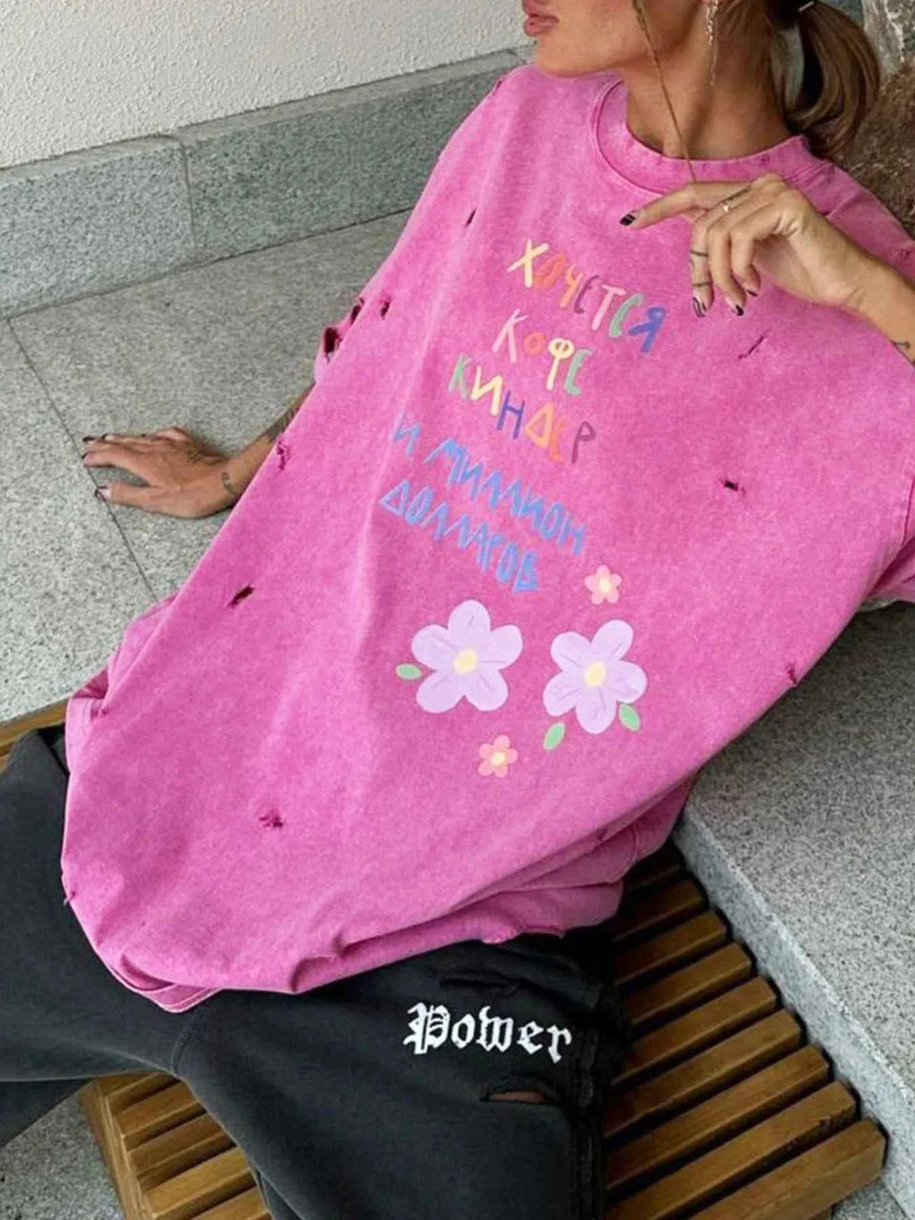 Distressed Oversized Letter Round Neck T-Shirt b722544d-2c7c-47a3-b71d-1fab7d78dc1e-Max-Origin