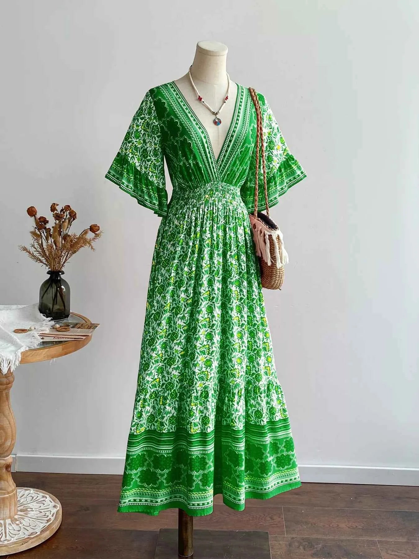 Floral Deep V-Neck Flutter Sleeves Dress b738194b-988b-45b7-832d-ad4e92e90cba-Max-Origin