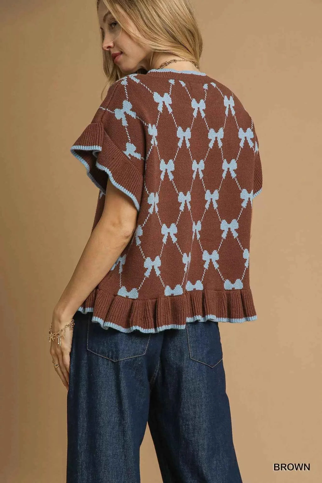 Umgee Bow Knit Ruffle Sleeve Sweater b77d21f0-a703-49af-9df9-dba2ce66ddf5-Max-Origin