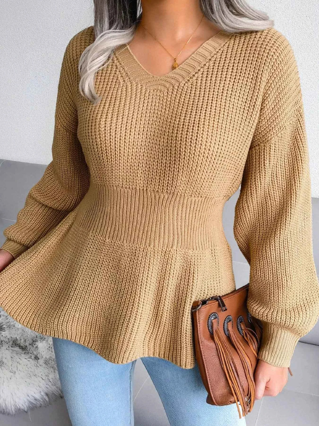 V-Neck Dropped Shoulder Sweater b7816ffd-90de-403b-bdeb-ce60417a6740-Max-Origin