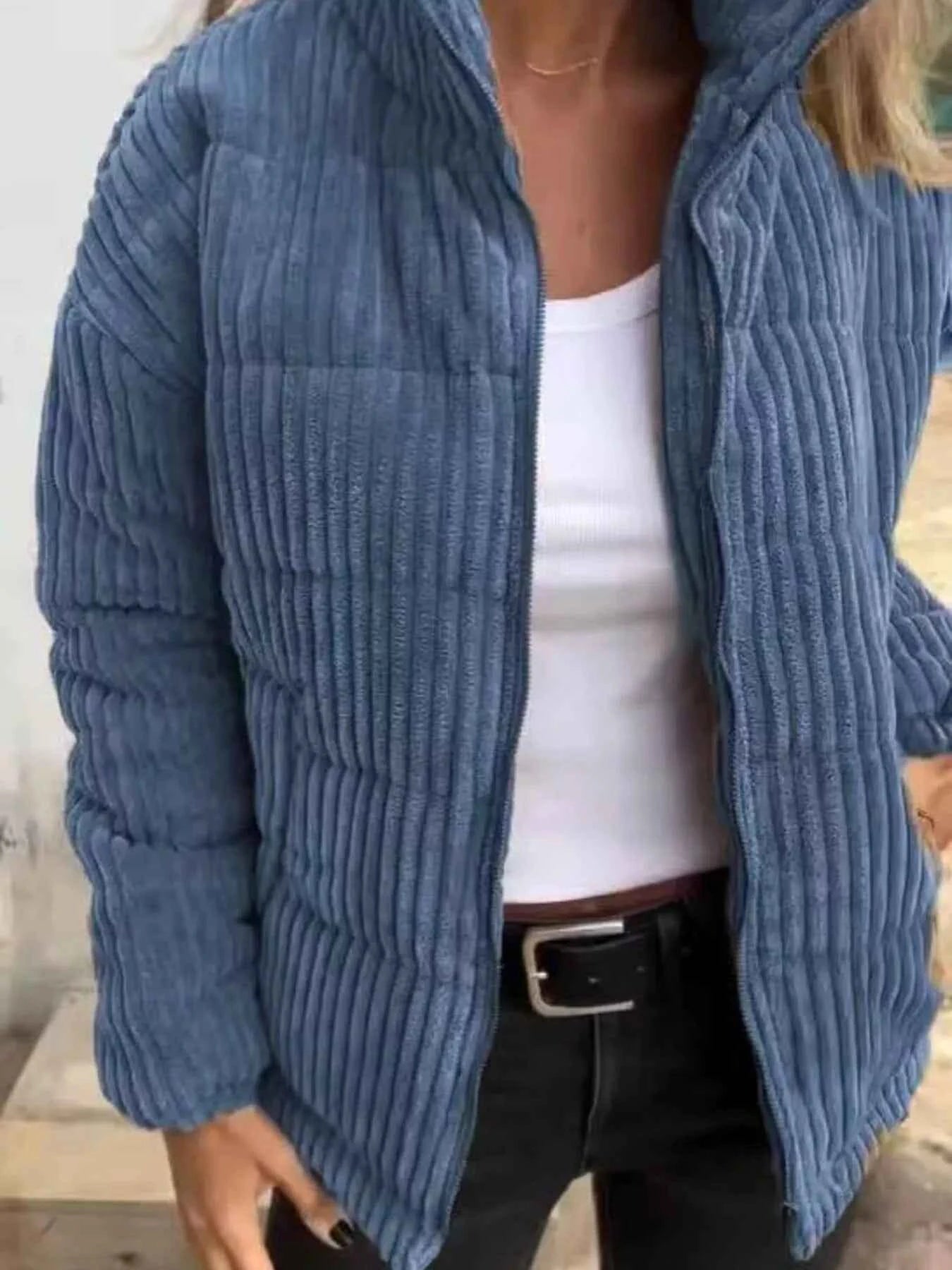 Full Size Zip Up Turtleneck Long Sleeve Winter Coat Plus Size Blue b7867221cbc7489397ad37427c730067-Max-Origin