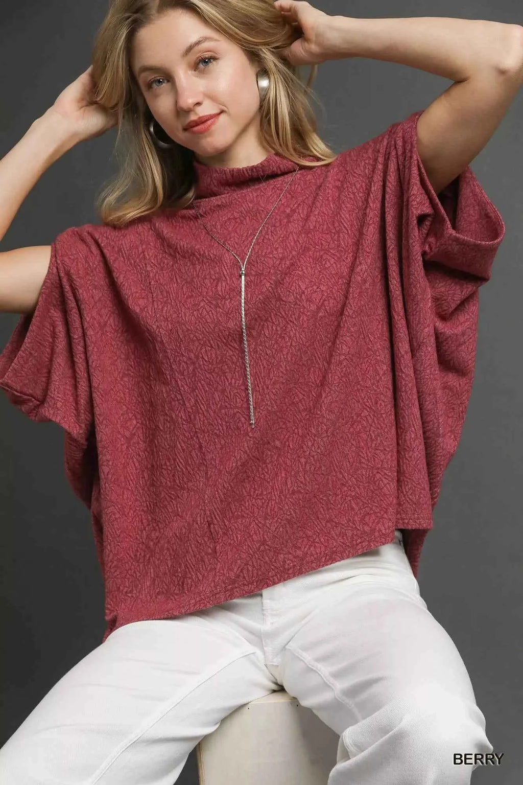 Umgee Textured Mock Neck Relaxed Top b7af5e8d-cd85-4eac-a3de-2fd8c956e241-Max-Origin