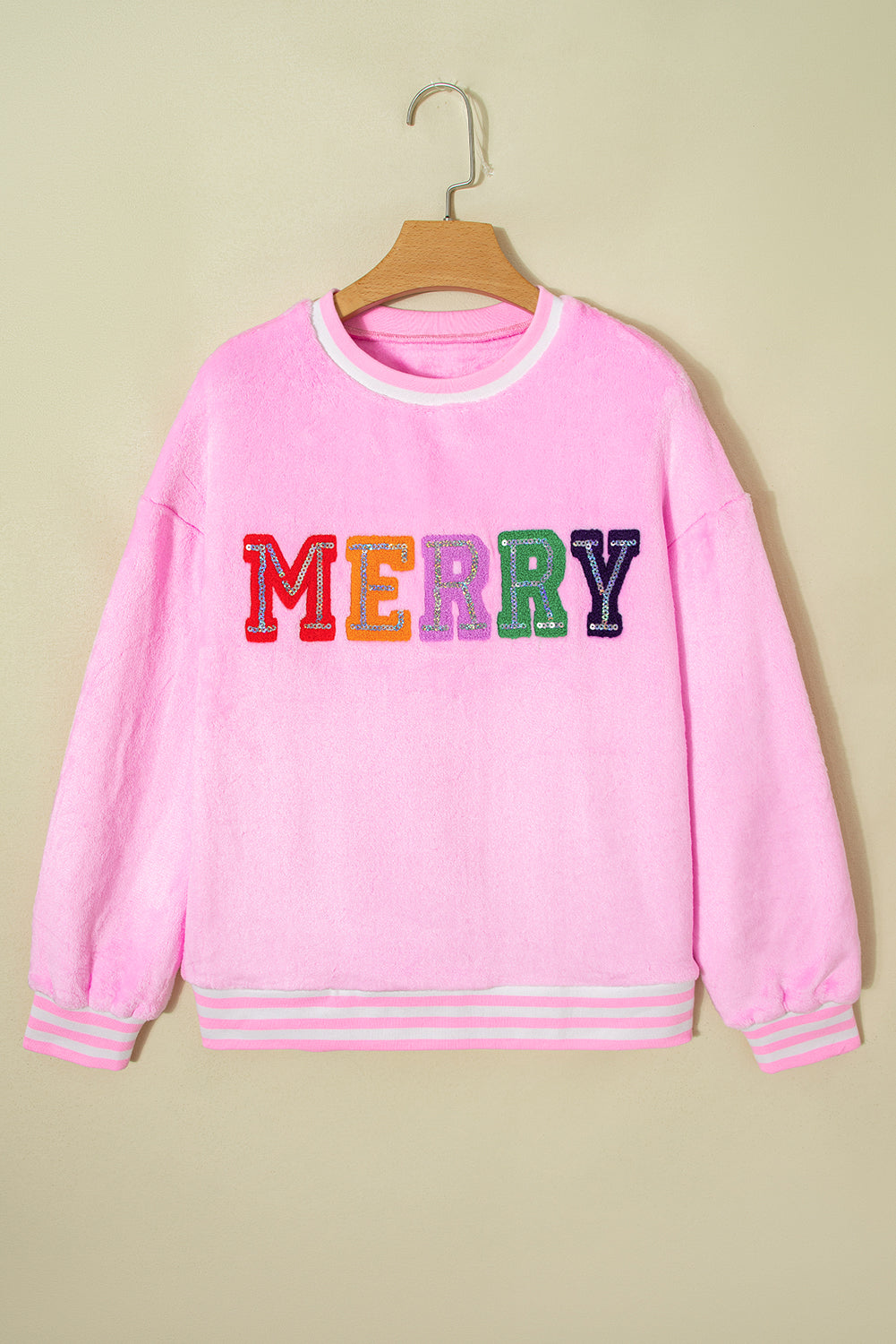 Sachet Pink Merry Letter Pattern Plush Pullover b7dc324da3eb0bae