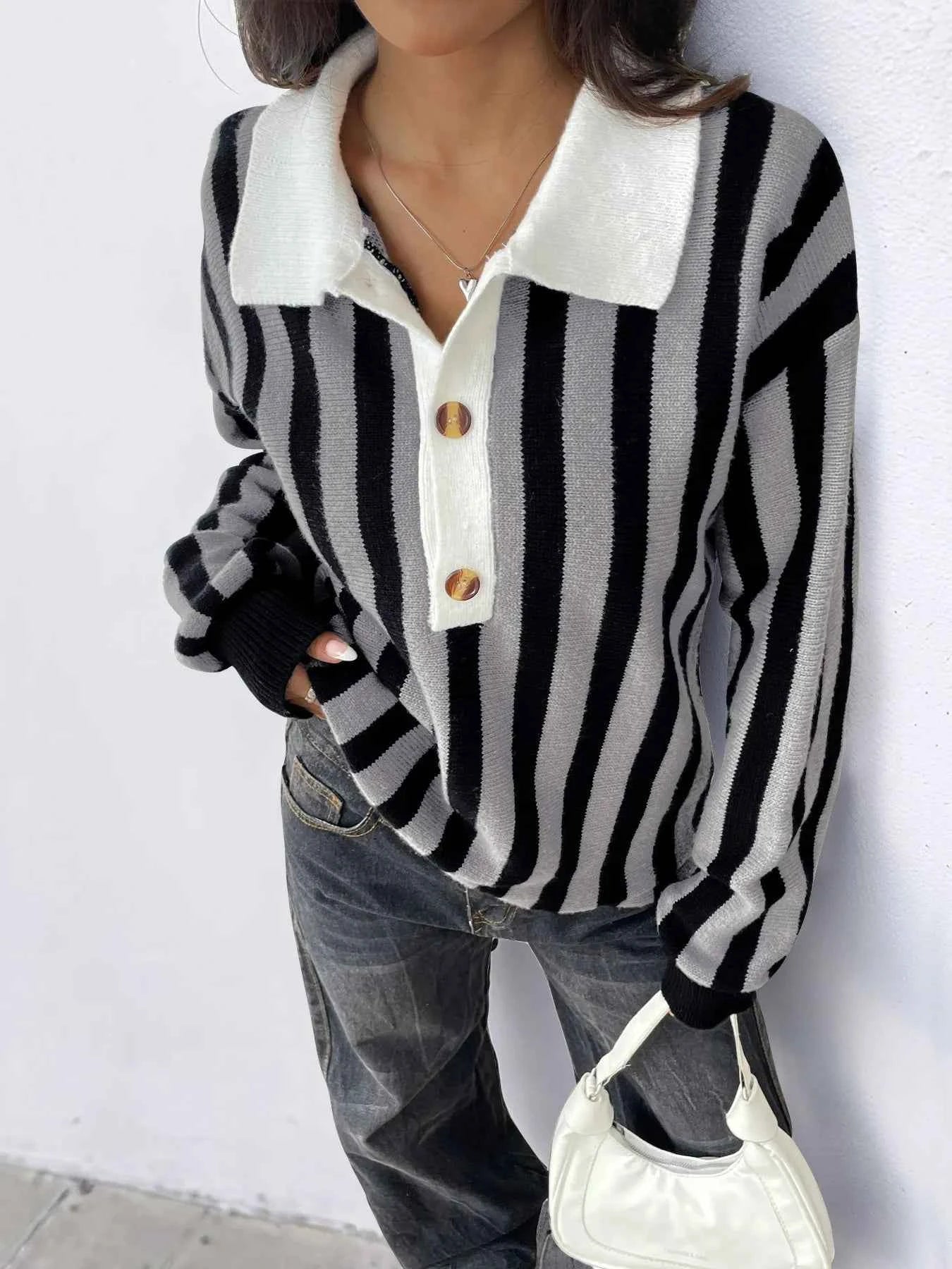 Striped Button Front Long Sleeve Sweater b7fc1c7235db47c8bc00d11f1a77e716-Max-Origin