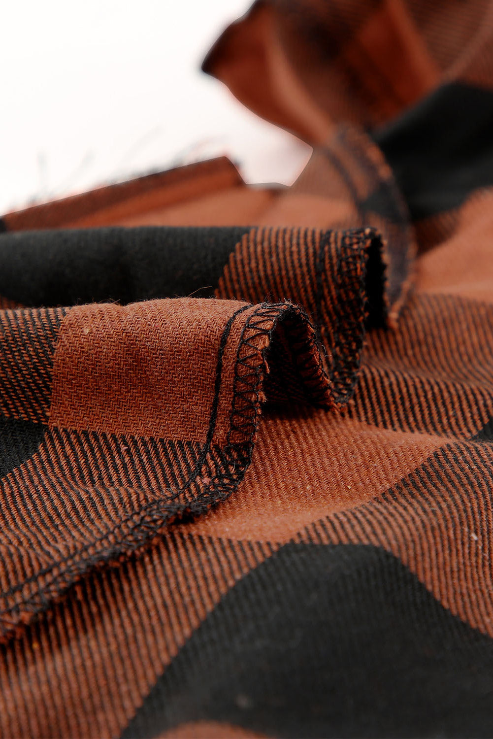 Brown & Black Plaid Collared Botton Down Long Shirt Shacket b7fef44accf63eab