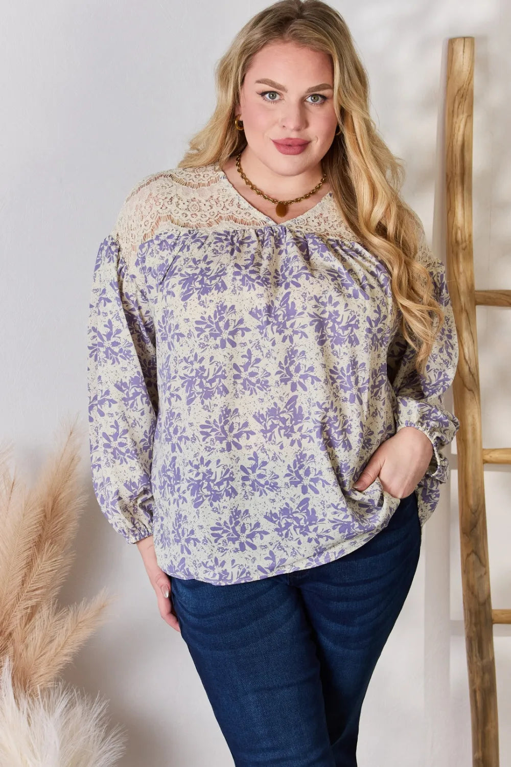 Hailey & Co Full Size Lace Detail Printed Blouse b8067b06-a2ce-4b59-8d9a-88848a5e131a-Max
