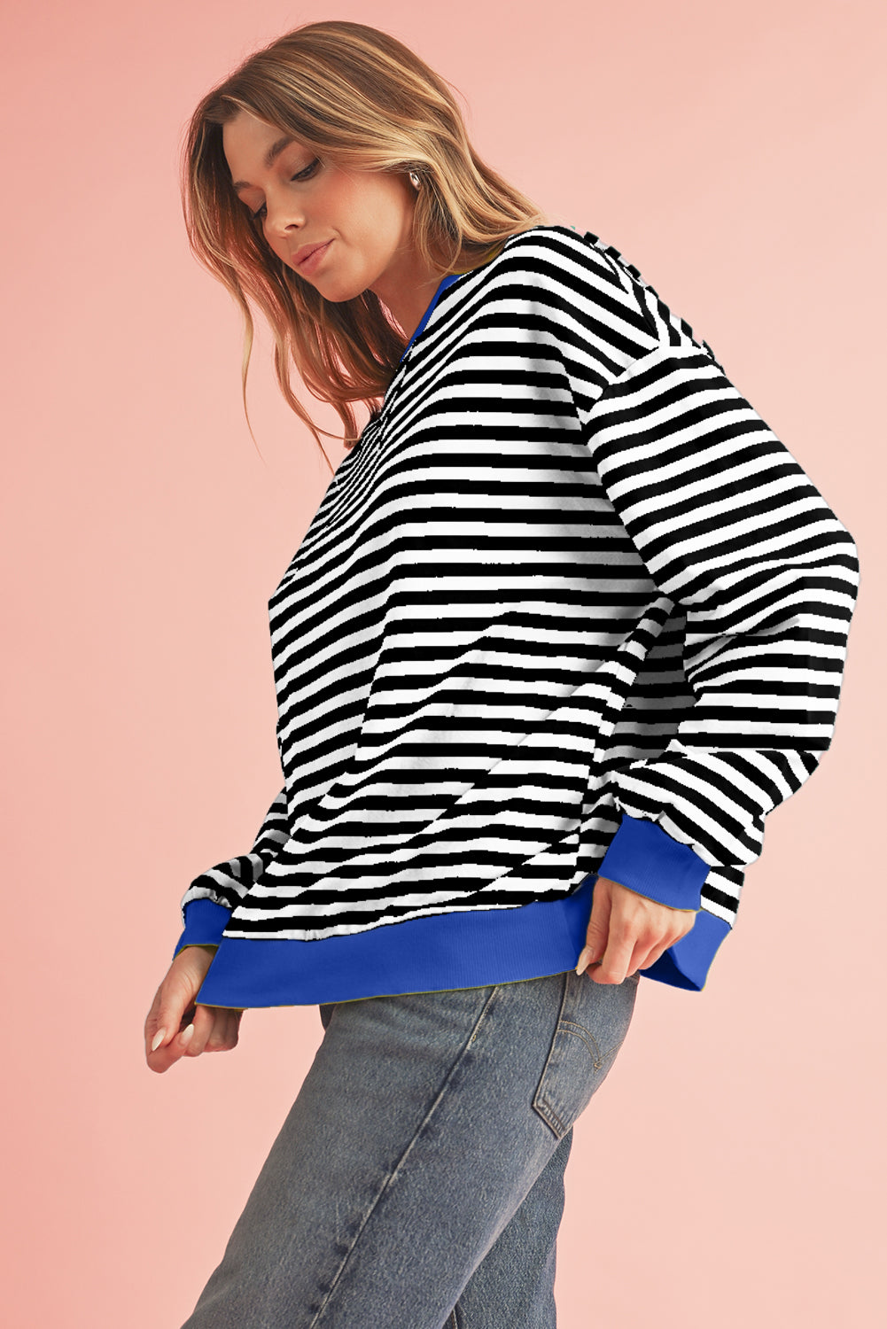 Black Stripe Contrast Edge Cross Seam Oversized Sweatshirt b82046a743eb53da