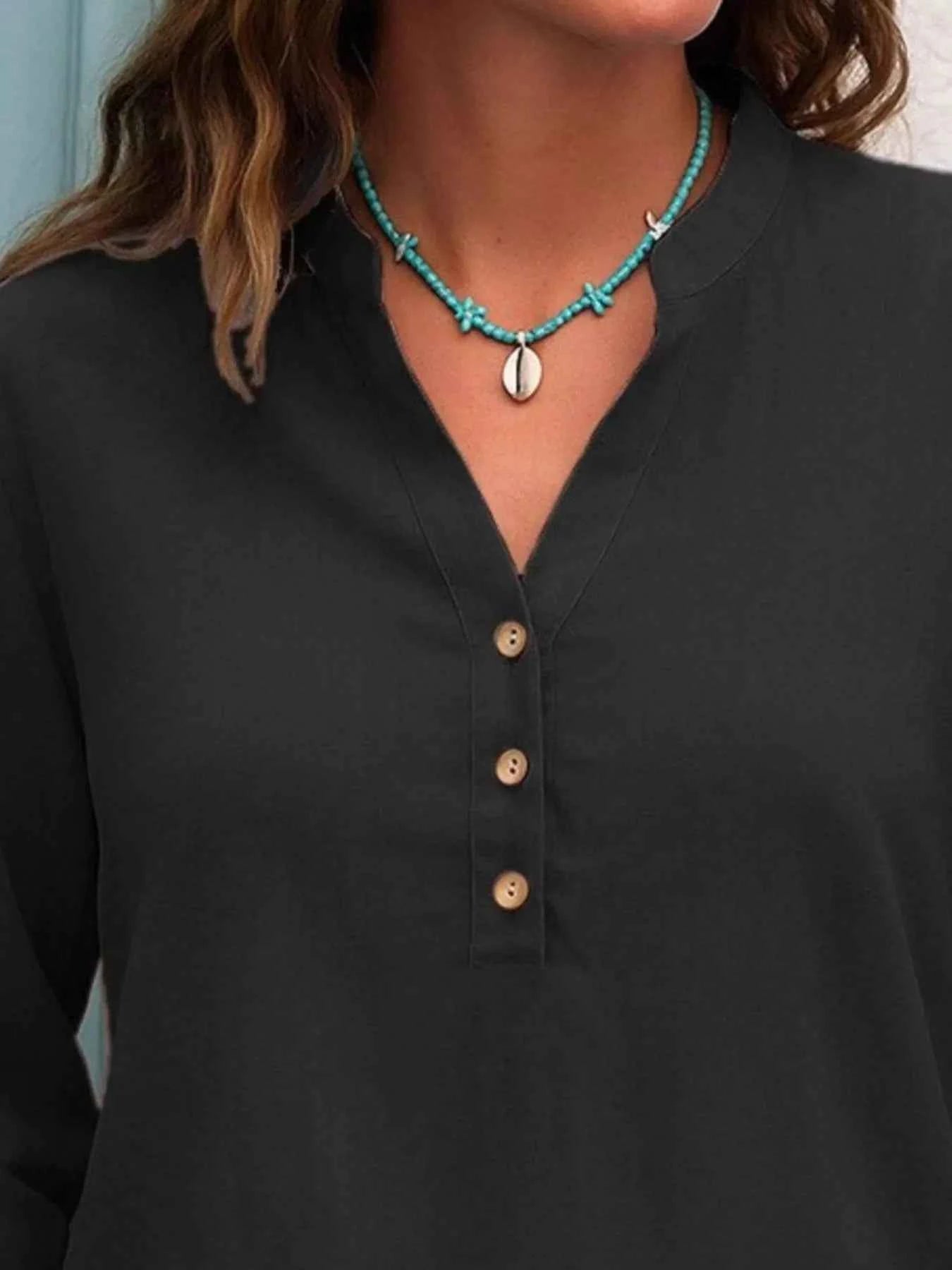 Full Size Button Detail Notched Long Sleeve Blouse Plus Size b825f386-1680-4b06-9fad-4e0ce0f8ce6e-Max-Origin