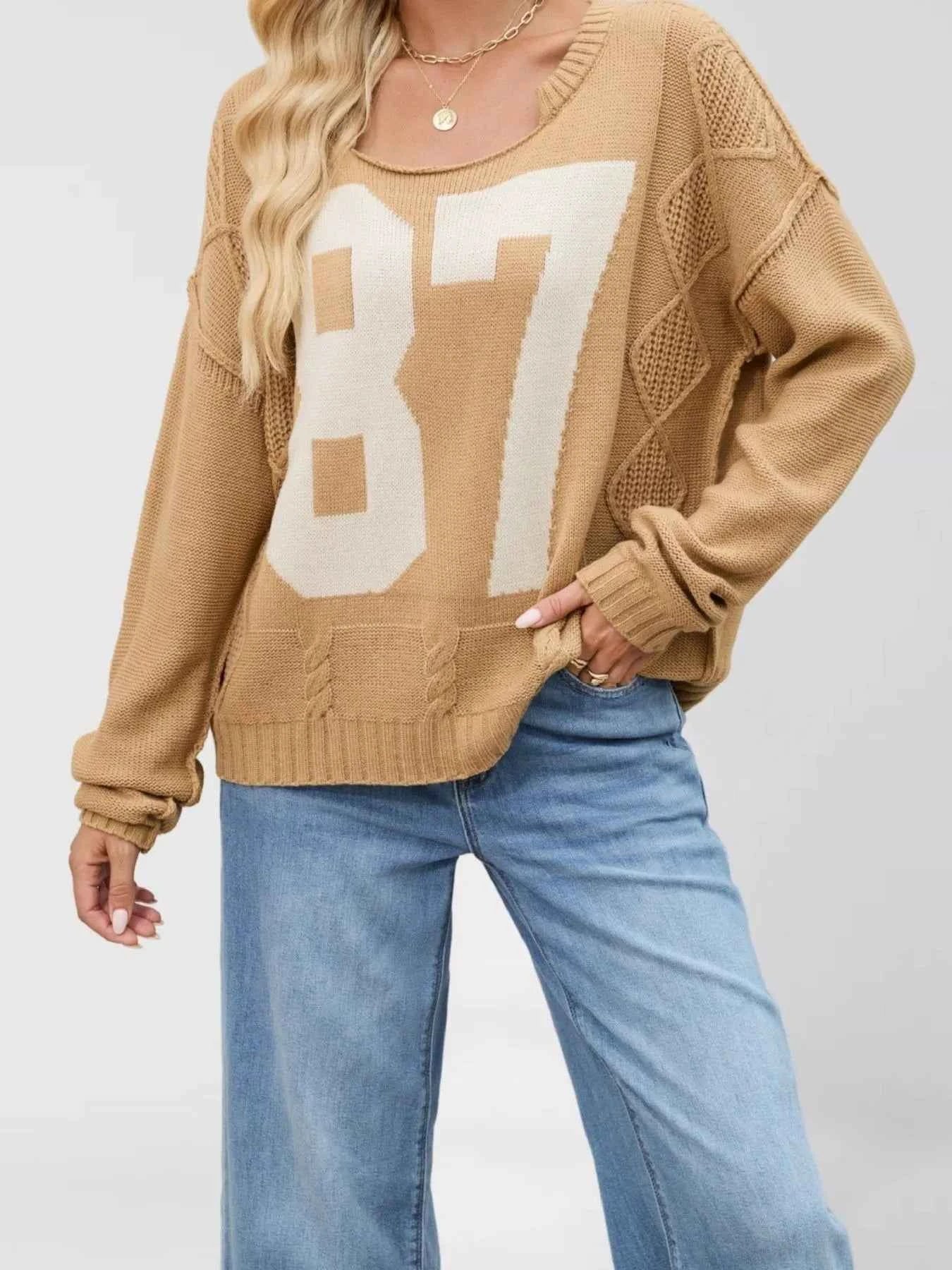Number 81 Oversized Cable Knit Sweater Khaki b855f4a6-5ded-4f46-b0ca-ccf966c5207f-Max-Origin