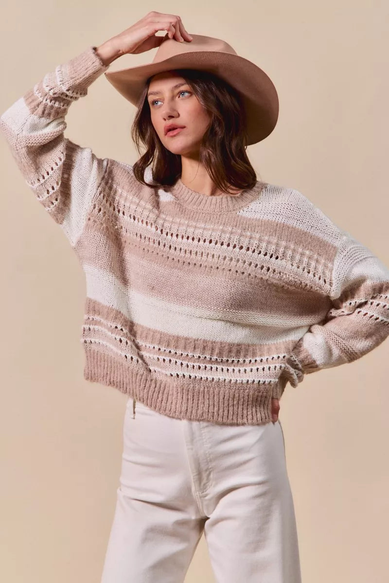 SO ME Variegated Stripe Textured Loose Fit Sweater b88665893b0847d4bef5a8dec59e8815-Max-Origin