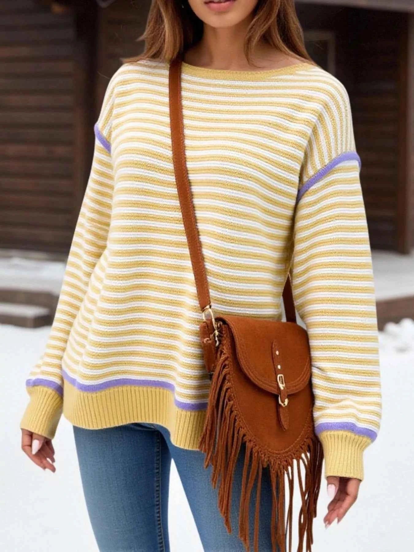 Striped Round Neck Long Sleeve Sweater b89bdf61-b974-4c1b-97a3-5c6b931707d4-Max-Origin