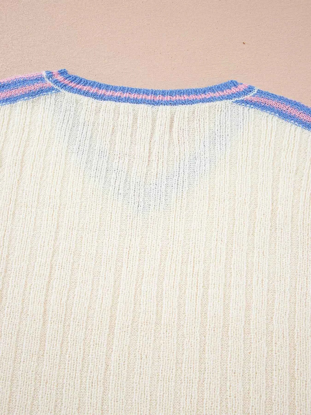 Striped V Neck Dolman Sleeve Rib Knit Oversized Sweater with Slits b89d042f9ac44d288b43113575535ea1-Max-Origin