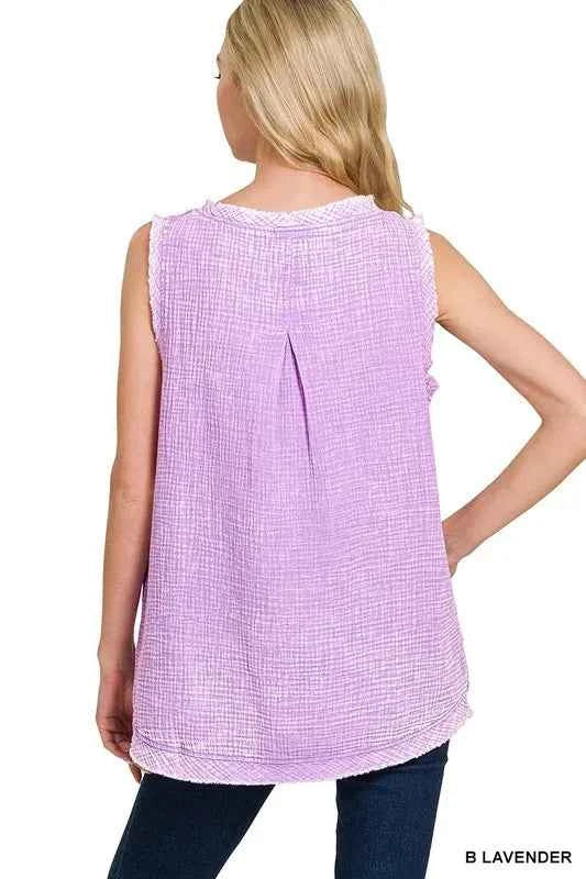 Zenana Double Gauze Raw Edge Acid Washed Tank b8a0f1a253b34a1ead60acf782933e63-Max-Origin