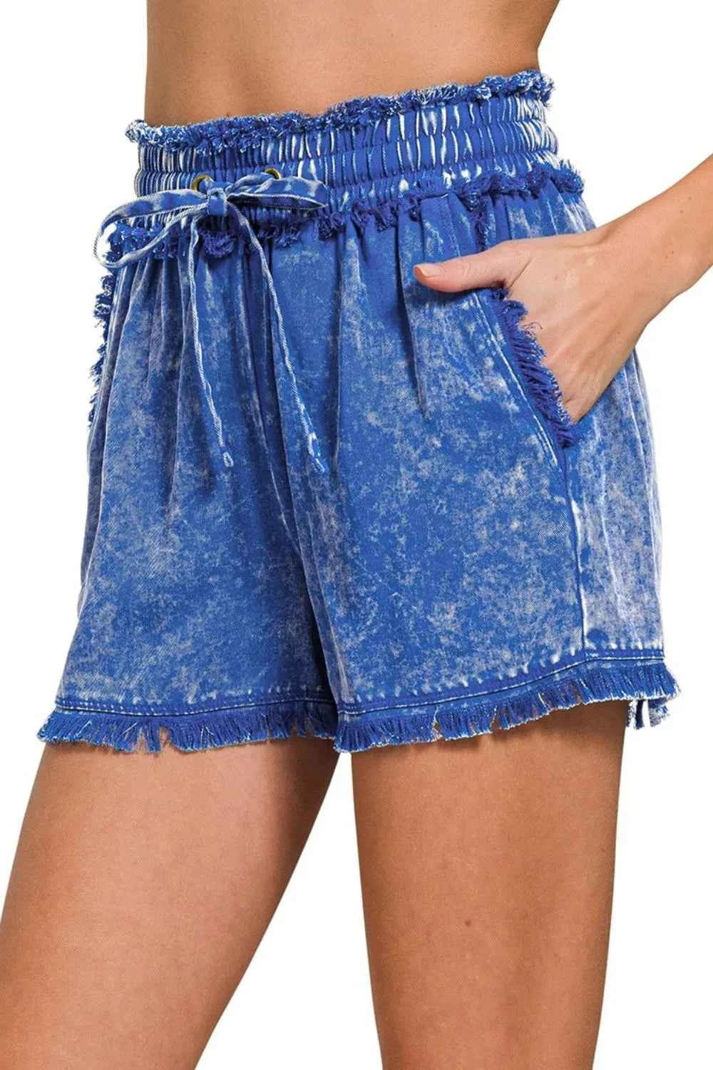 Zenana Mineral Frayed Hem Washed Shorts CLASSIC BLUE b8b9d318-01a2-479a-9317-7cbc60010aa3-Max-Origin