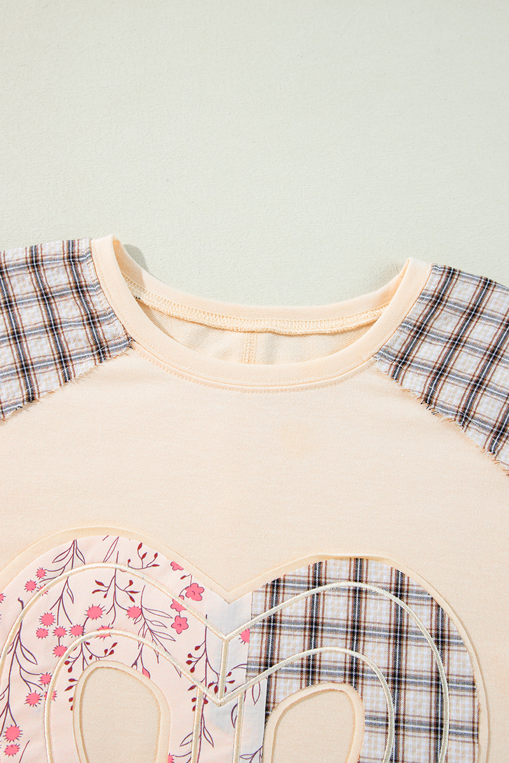 Aqua Plaid Floral Patchwork Heart Long Sleeve Top b8c329e74c713e4a