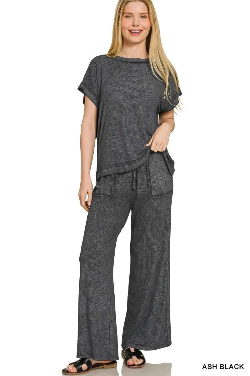 Zenana Ribbed Acid Wash Rayon Top & Pants Set ASH BLACK b8f95738fc9c4cf6bf7ef0ef8fe6bfa4-Max-Origin