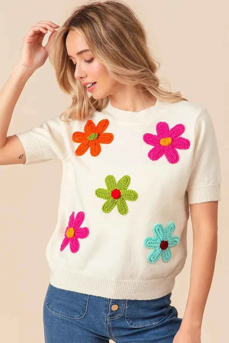 BiBi Crochet Flower Patch Sweater Top b8fd0f706ded4332af3578a4830c884e-Max-Origin