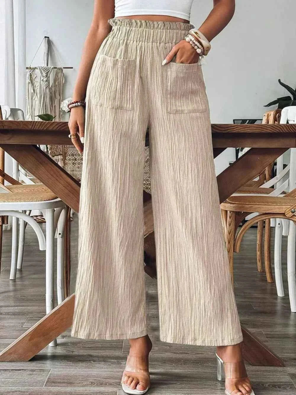 High Waist Wide Leg Pants Tan b901ad31-685a-43b5-bb66-c55c2d44767e-Max