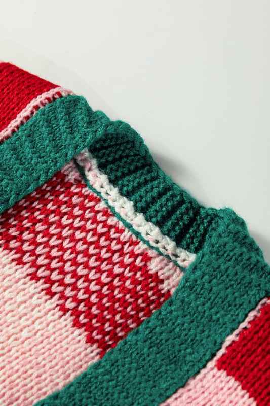 Plaid Bow Open Front Sweater Knit Cardigan