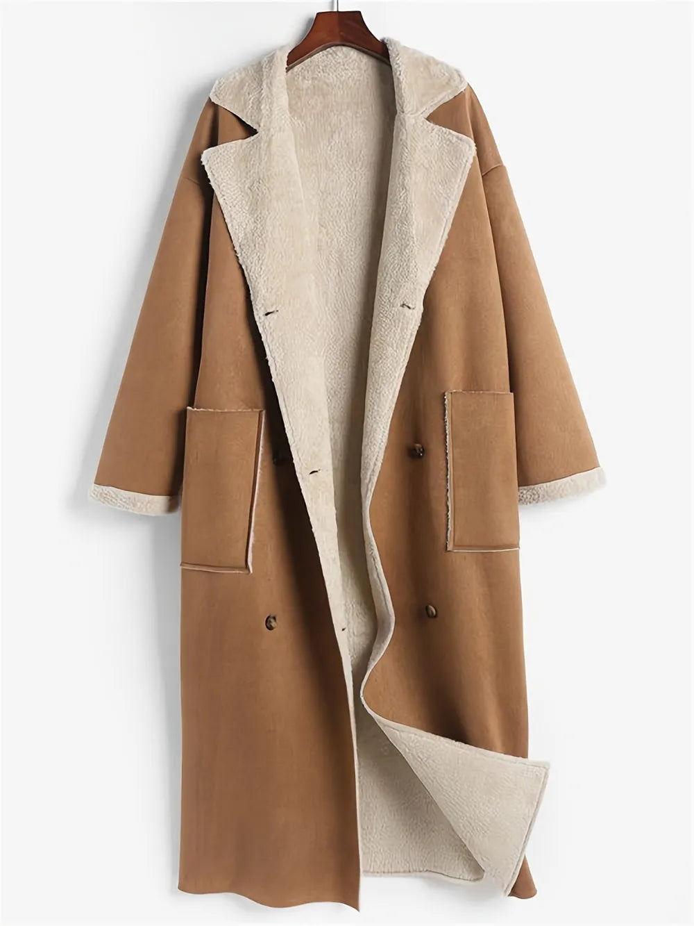Plus Size Drop Shoulder Sherpa Longline Coat b9184640-869f-4b89-bdef-52e0e242c440-Max