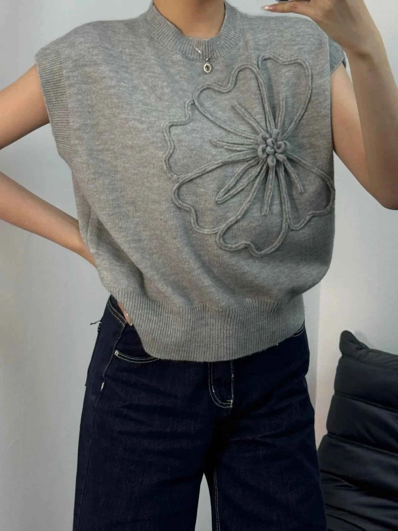 Flower Mock Neck Sweater Vest b91c199b63e4410b8b978a35ed5ec298-Max-Origin