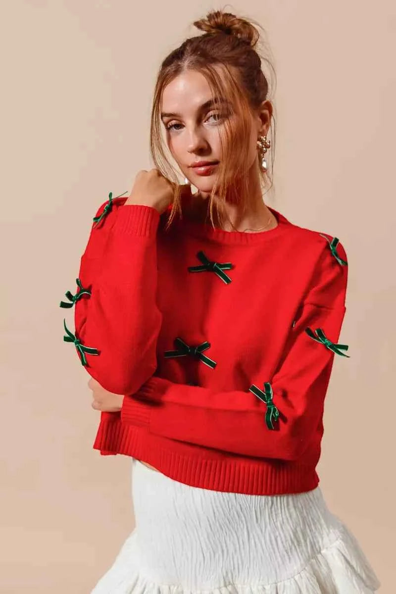 SO ME Ribbon Bow Applique Sweater b91d66e5-426e-427b-84df-d557d3f2886f-Max-Origin