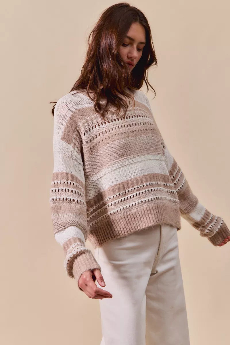 SO ME Variegated Stripe Textured Loose Fit Sweater b94abf3b77114685b53c630ce8626822-Max-Origin