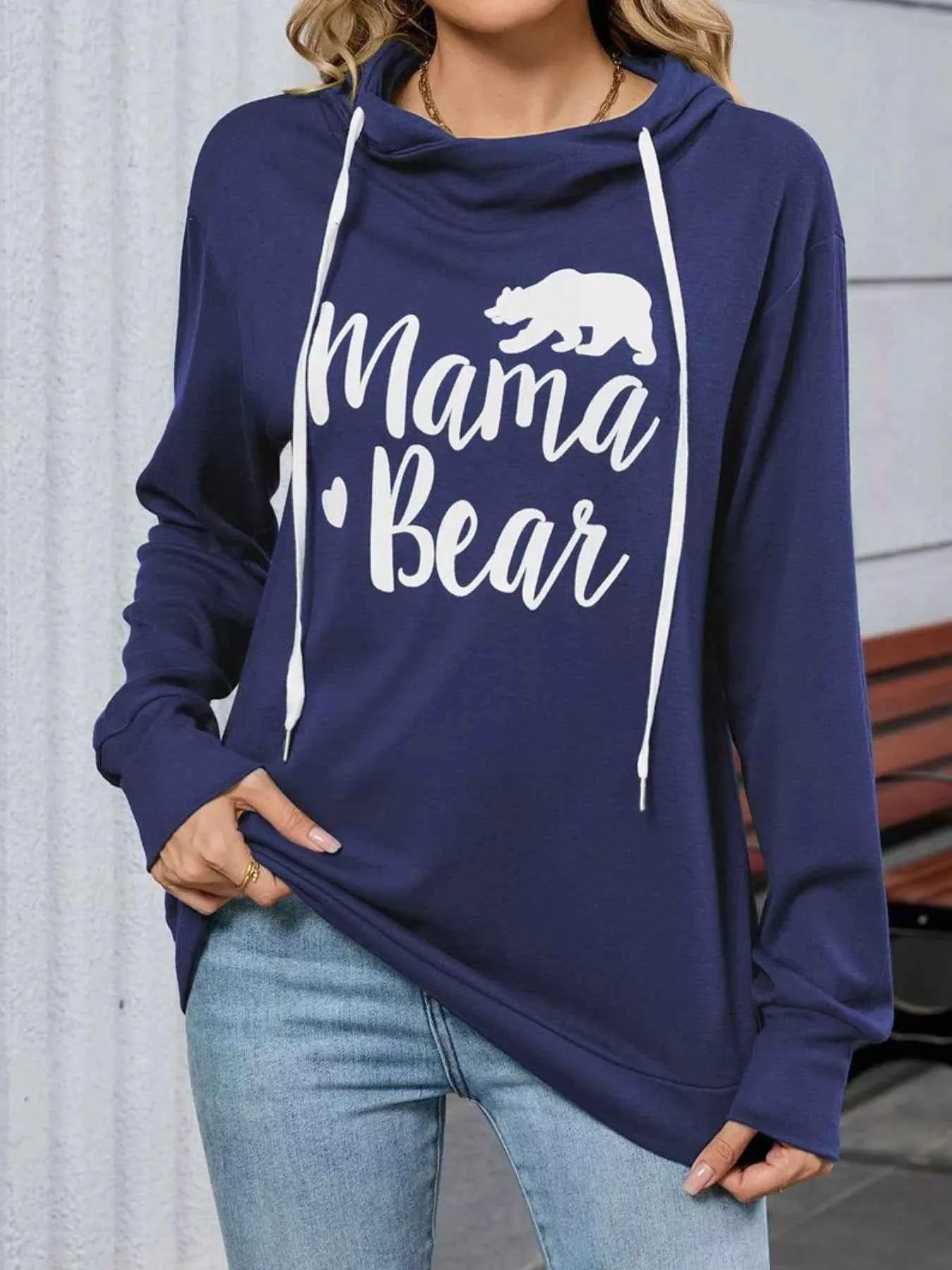 Letter Drawstring Long Sleeve Hoodie Navy Blue b9596ae7-d0ed-48b5-a002-7ae8a6ad8c66-Max-Origin